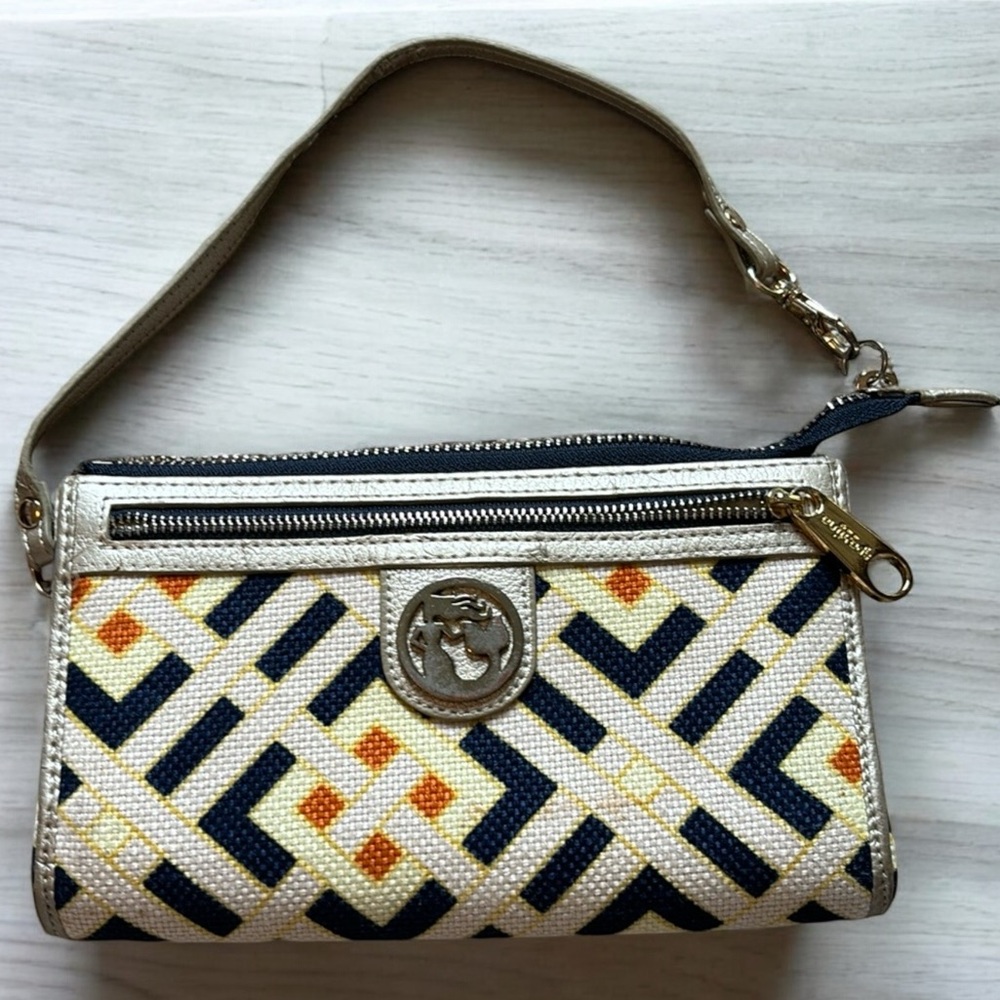 Spartina 449 leather and linen wristlet